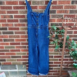 BDG Urban Outfitters Blue Dark Denim Button Front Wide Leg Overall Jumpsuit
